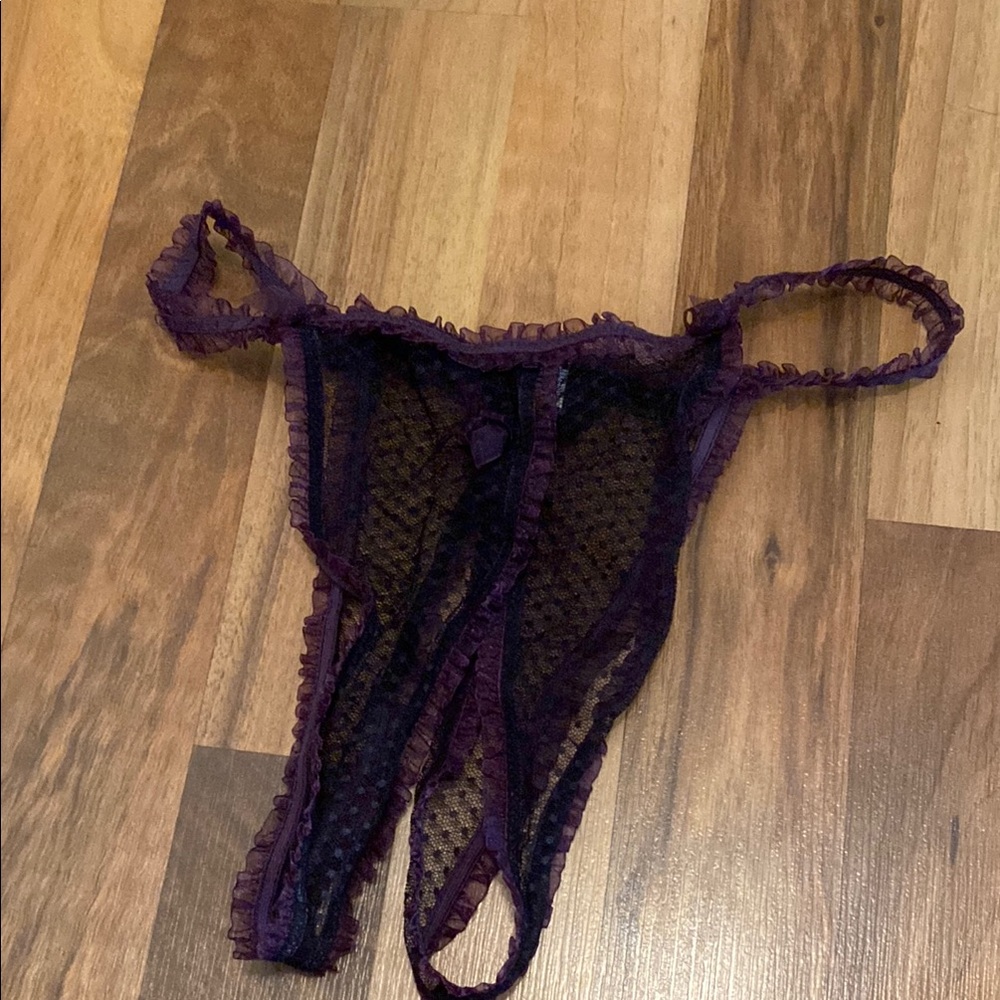MYLA black purple lace ruffle panty thing open-crotch